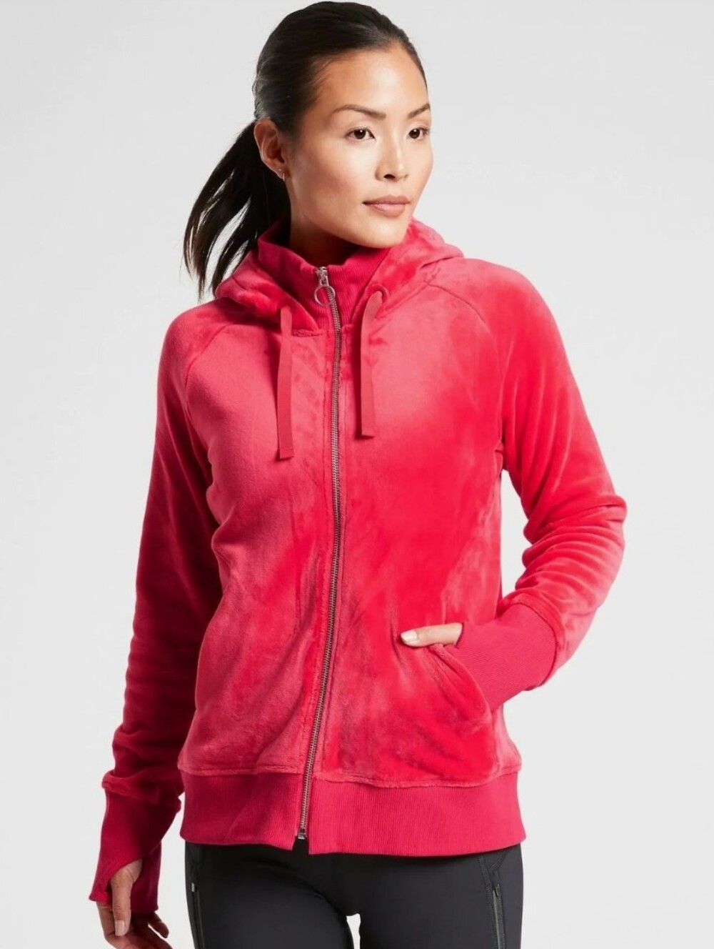 Athleta Triumph In Double Cozy Velour Zip Hoodie in Red